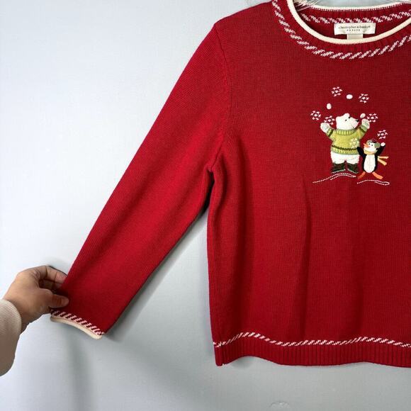 Christopher & Banks Petite Polar Bear Penguin Juggling Snowballs Sweater Sz PL - Picture 4 of 11